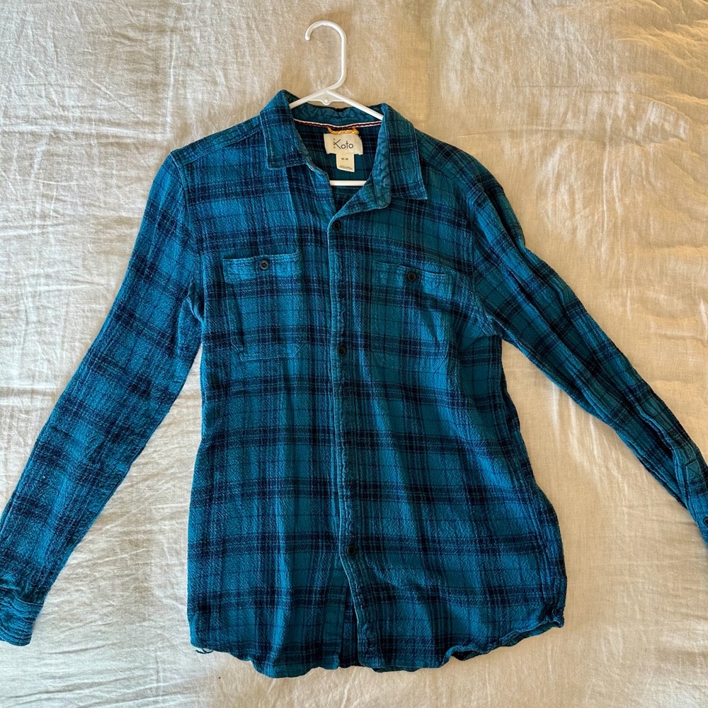 Koto Men's Teal Plaid Casual Button-Down Shirt